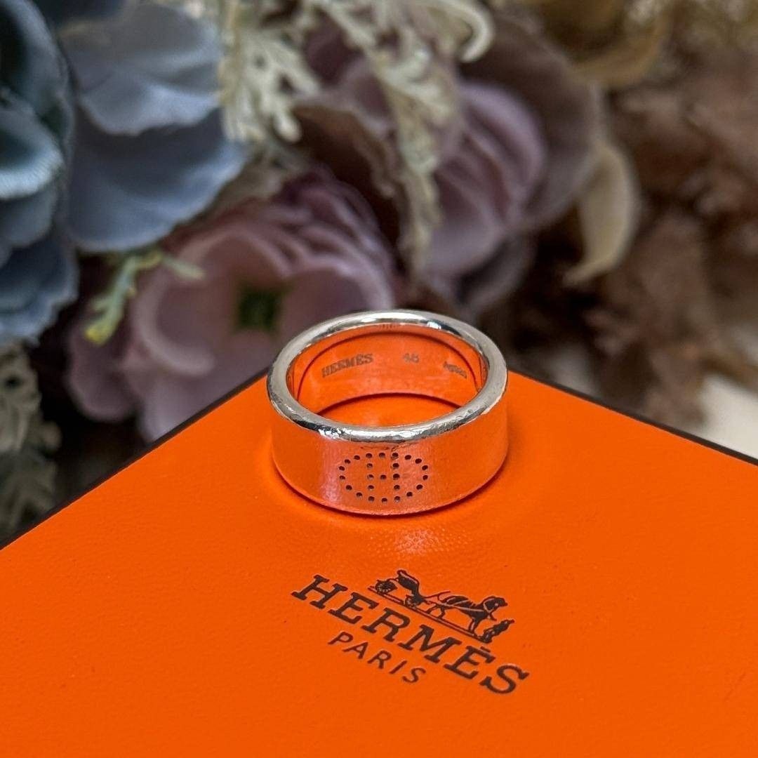 HERMES エルメス エクリプス リュバン エブリン リング 48号 8号 シルバー925 Hロゴ パンチング 箱付き