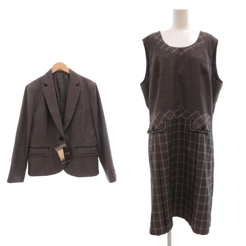ボンマックス Le midi タグ付き 大きいサイズ 事務服 スーツ セットアップ ワンピース ジャケット チェック 膝下丈 19グレー /SX /SX
