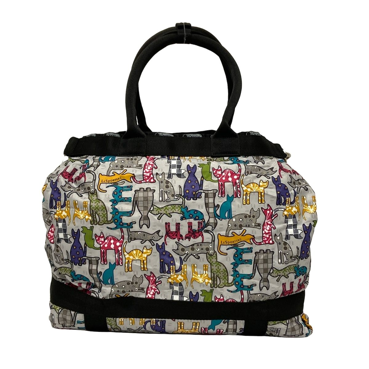 LESPORTSAC(レスポートサック) トートバッグ - ライトグレー×黒×マルチ ネコ