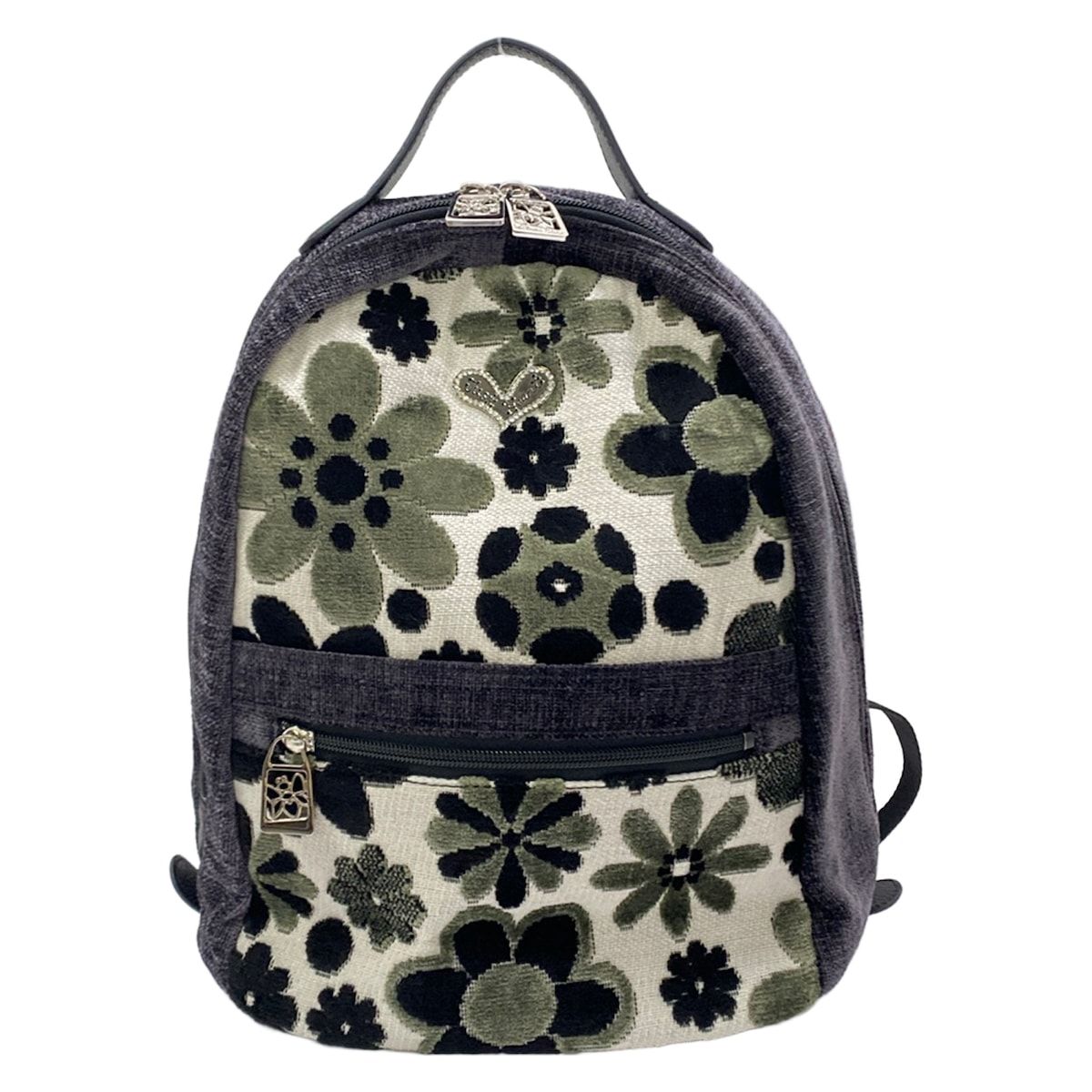 ThinkBee(シンクビー) リュックサック - 黒×ダークグレー×ライトグレー フラワー(花)/Just Heart コットン、レザー 7,722円