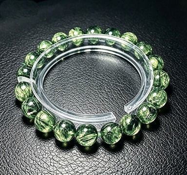 【新品】 天然石（原石） 上質EU製★MATEIYSA繁栄を呼ぶ★35A天然水晶宝石グリーンルチル★ブレスレット超巨大9mm★ 26101596