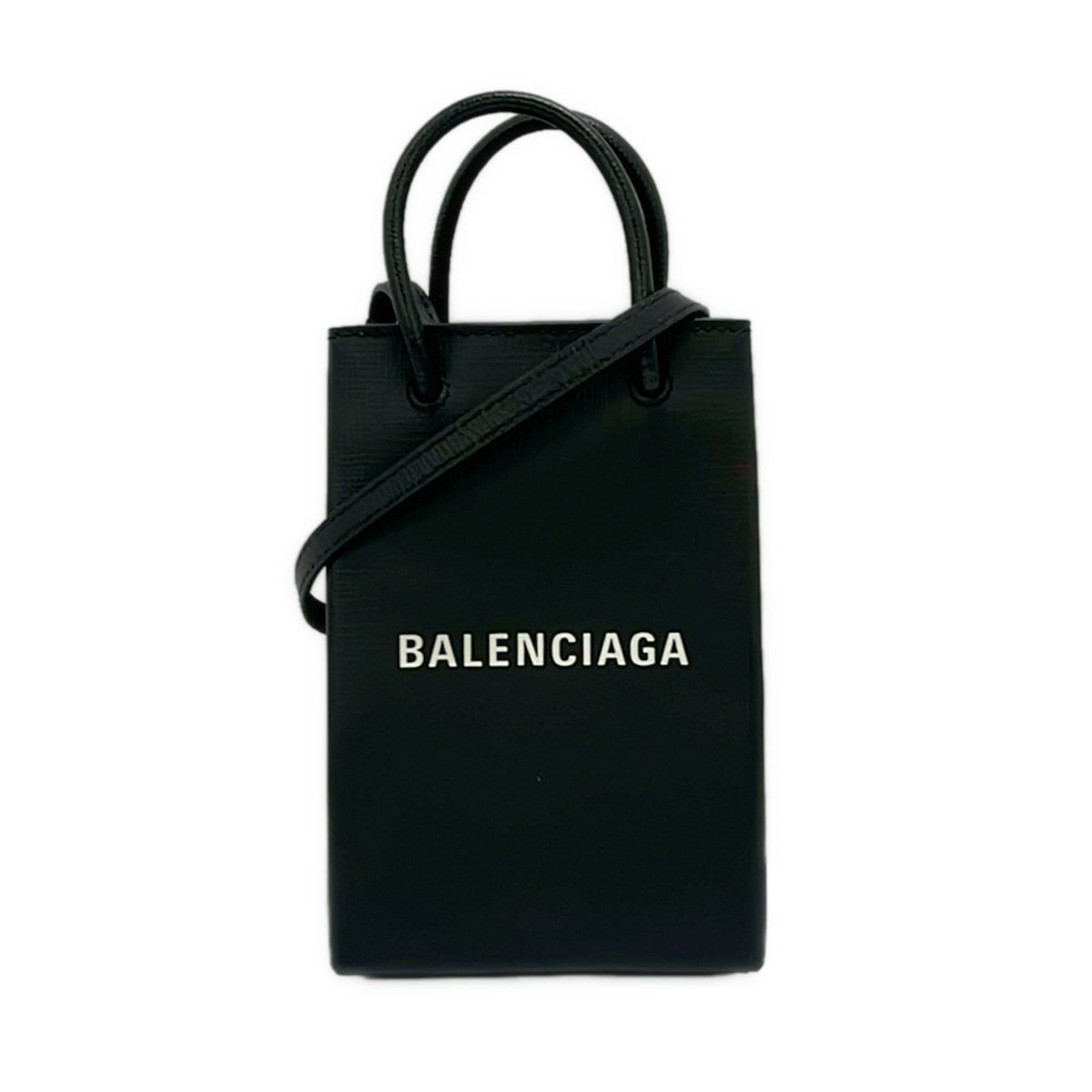 BALENCIAGA(バレンシアガ) ショルダーバッグ ショッピングフォンホルダー 593826 黒×白 レザー