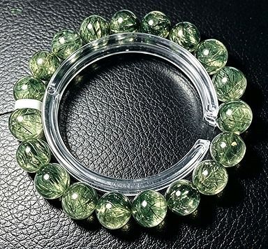 【新品】 天然石（原石） 上質EU製★MATEIYSA繁栄を呼ぶ★35A天然水晶宝石グリーンルチル★ブレスレット超巨大10mm★ 26101606