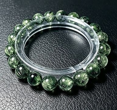 【新品】 天然石（原石） 上質EU製★MATEIYSA繁栄を呼ぶ★35A天然水晶宝石グリーンルチル★ブレスレット超巨大9mm★ 26101614
