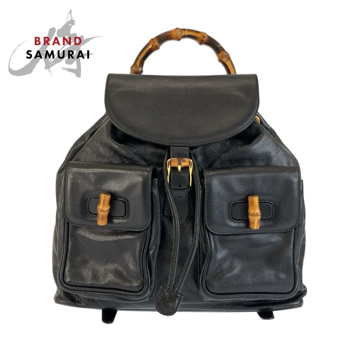 美品 GUCCI グッチ バンブー ブラック 黒 ゴールド金具 レザー 003 2058 0016 リュックサック バックパック レディース 604198【中古】 43,546円