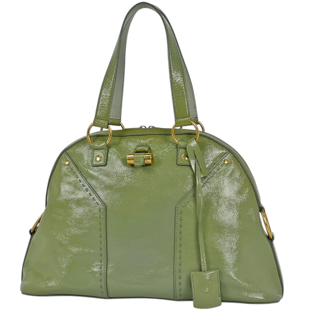 イヴ・サンローラン YVES SAINT LAURENT ハンドバッグ ミューズ エナメル パテントレザー グリーン 156464 レディース 【中古】