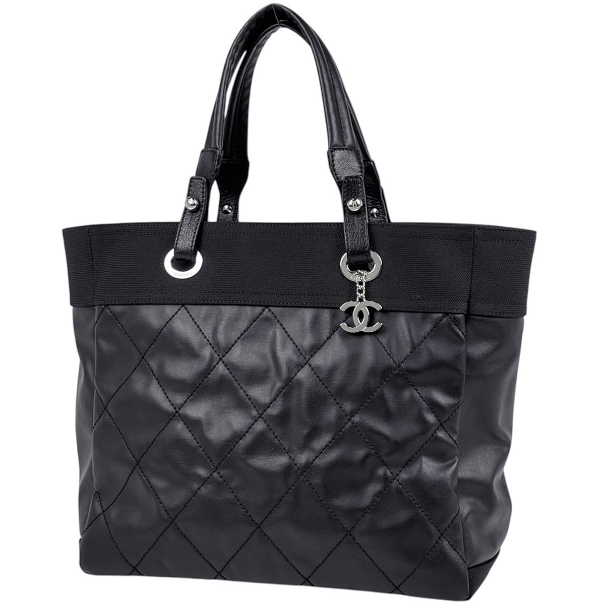 シャネル CHANEL トートバッグ パリビアリッツMM ココマーク コーティングキャンバス ブラック A34209 レディース 【中古】