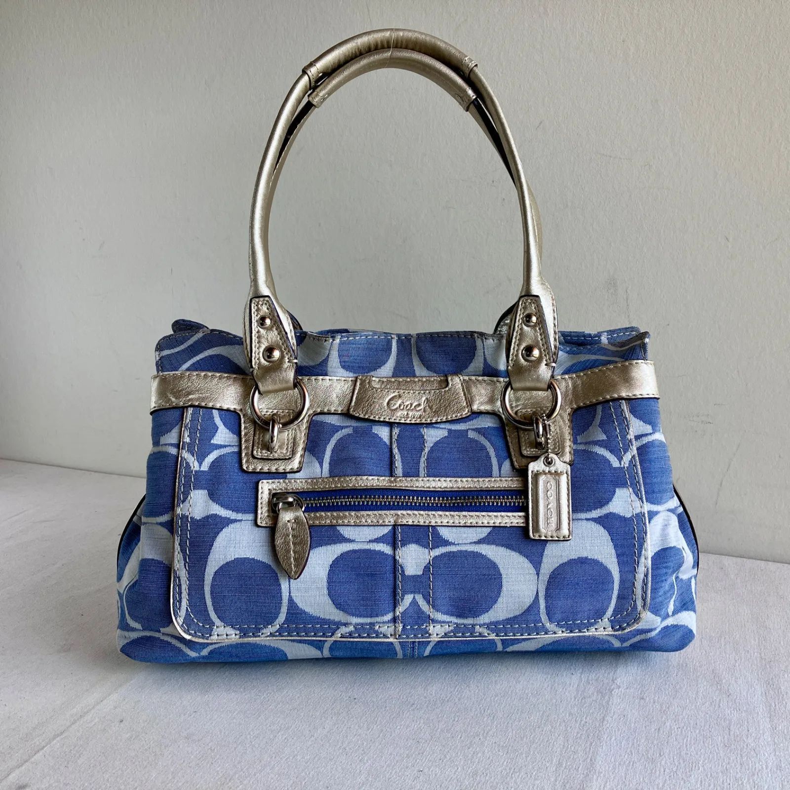 Coach Vintage Penelope Signature Satchel Shoulder Bag Blue Cream Y2K