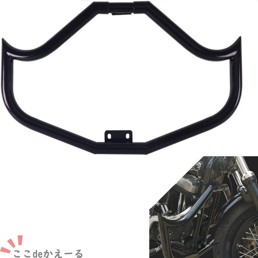 ハーレー Harley XL883 1200 X48対応 フロントエンジンガード バンパーガード 艶ありブラック スチールパイプ製 車体前方保護 アクセント