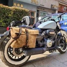 ヴィンテージ メンズ モーターサイクル バックパック 防水キャンバス レザー レトロ リアシートバッグ サドルバッグ バイカー サイドバッグ