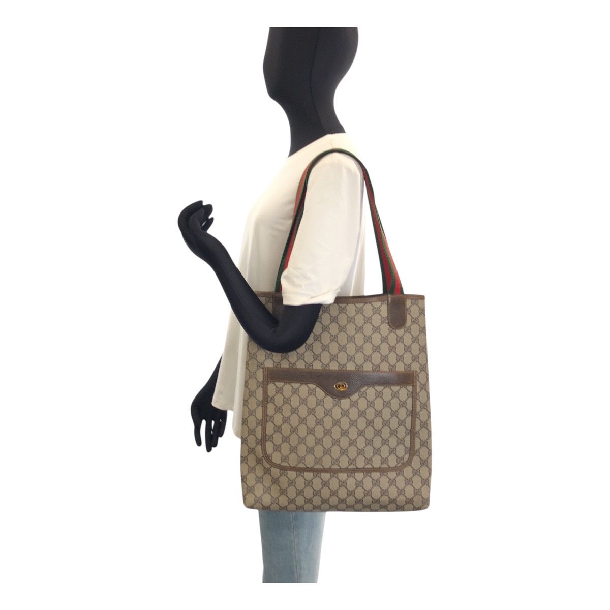 美品 GUCCI グッチ ヴィンテージ シェリーライン ベージュ ブラウン GG