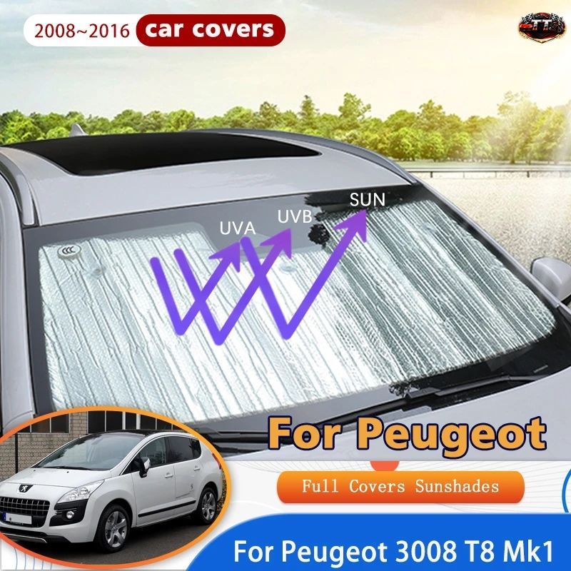 フルカバー サンシールド プジョー 3008 T8 MK1 2008~2016 2009 2010 車用サンプロテクション フロントガラス サイドウィンドウバイザー