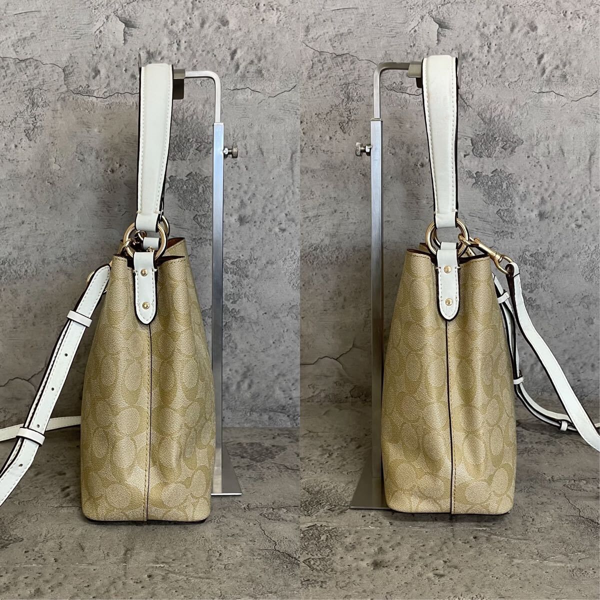 美品 COACH コーチ 2way ショルダーバッグ モリー シグネチャー PVC 