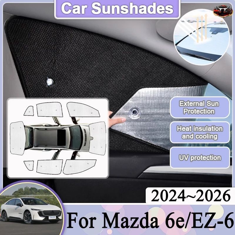 車用フルカバーサンバイザー マツダ EZ-6 6E J90A 2024 - 26 パラソル シルバー ウィンドウバイザー 日焼け防止