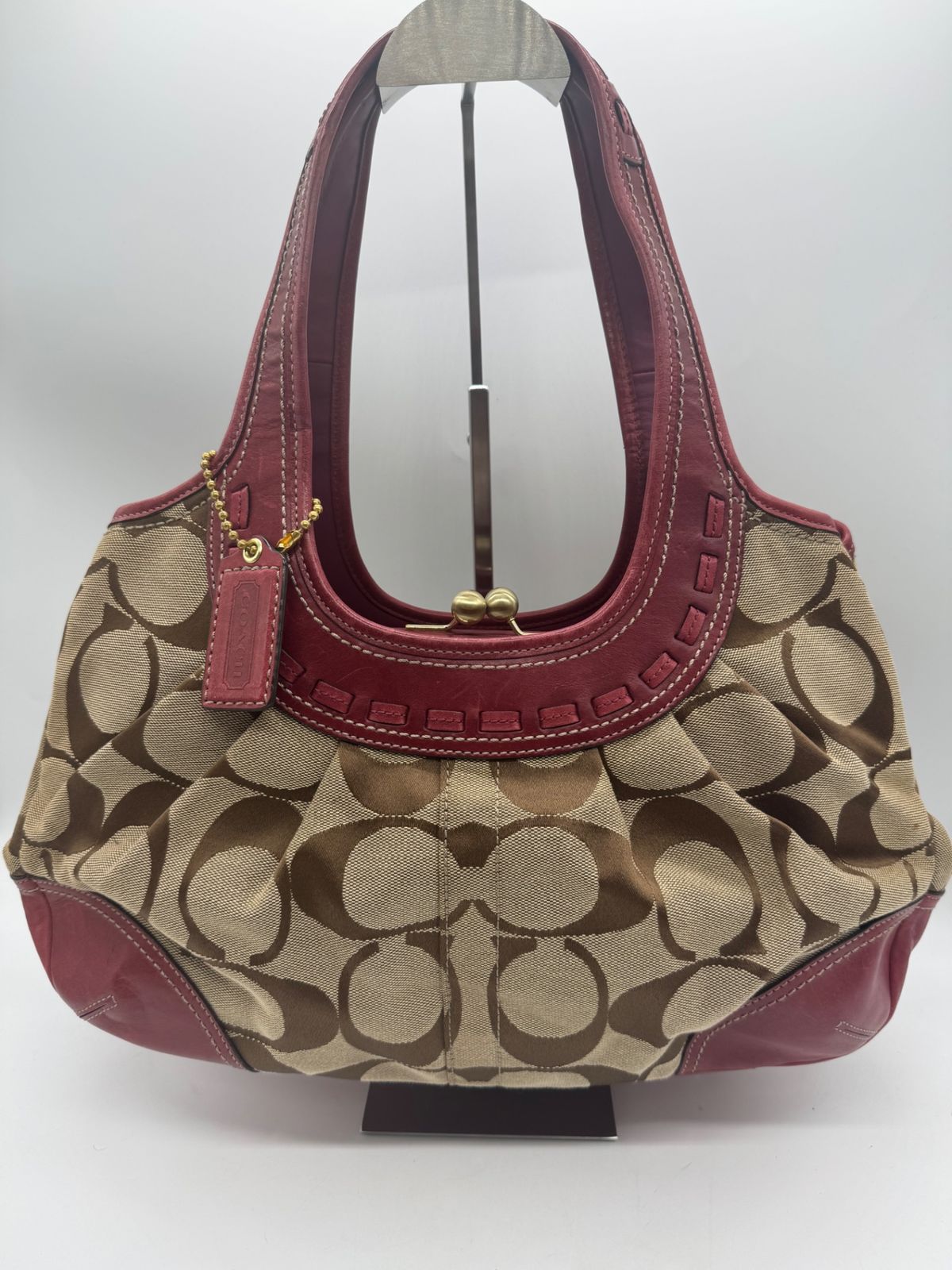 COACH コーチ シグネチャー柄 がま口 ハンドバッグ P3567