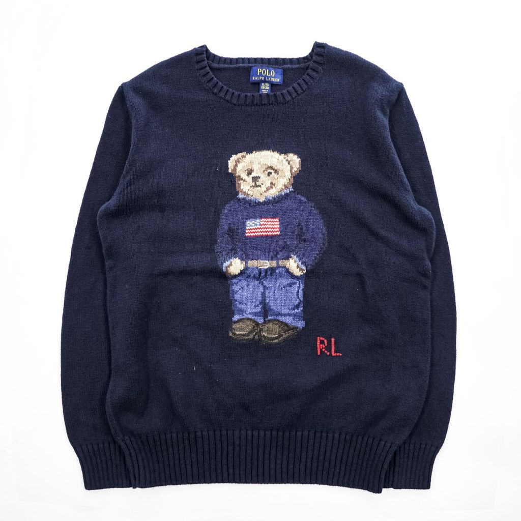 Polo Ralph Lauren ポロベア コットンニット セーター XL ネイビー 星条旗