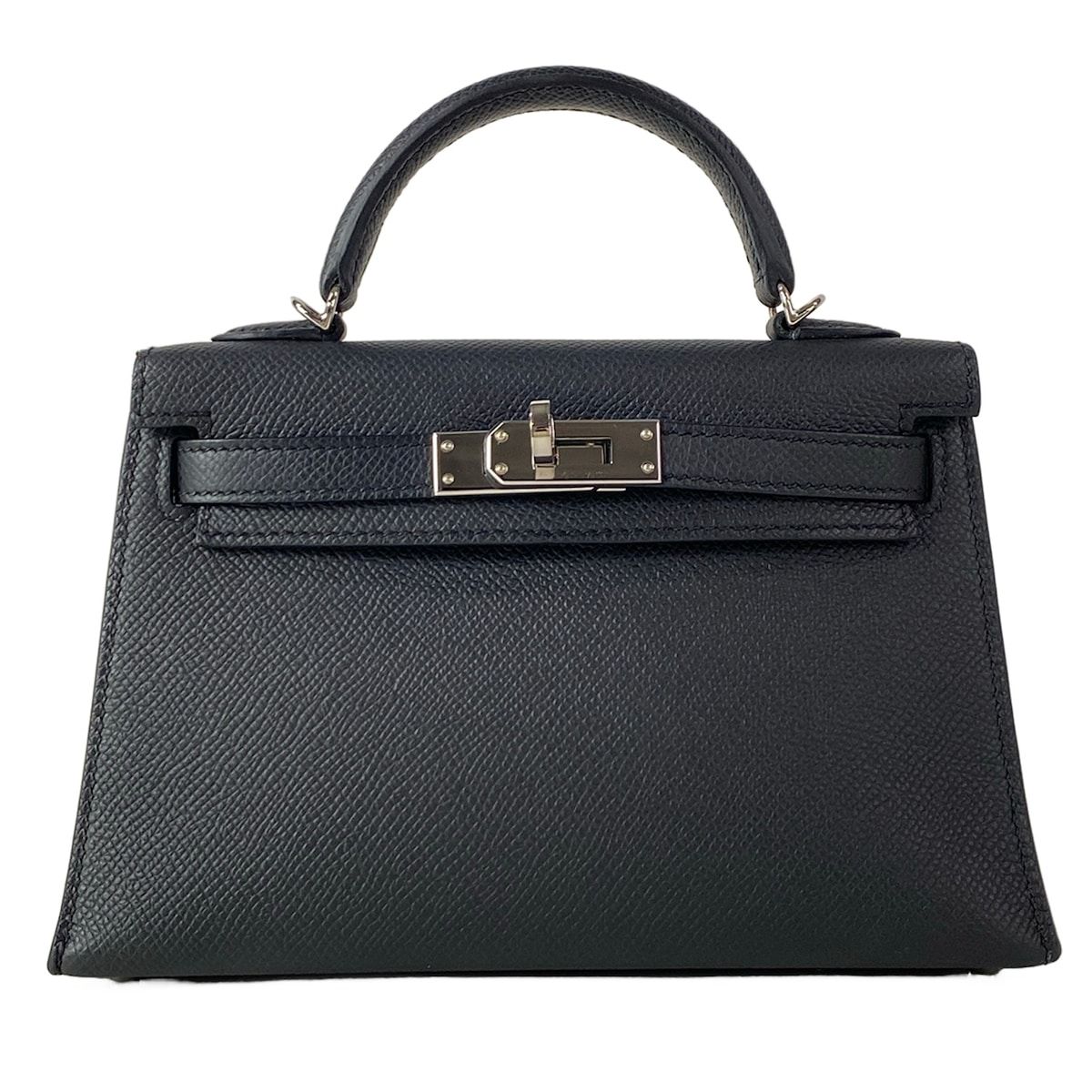 HERMES(エルメス) ハンドバッグ美品 ミニケリー2 黒 シルバー金具/外縫い