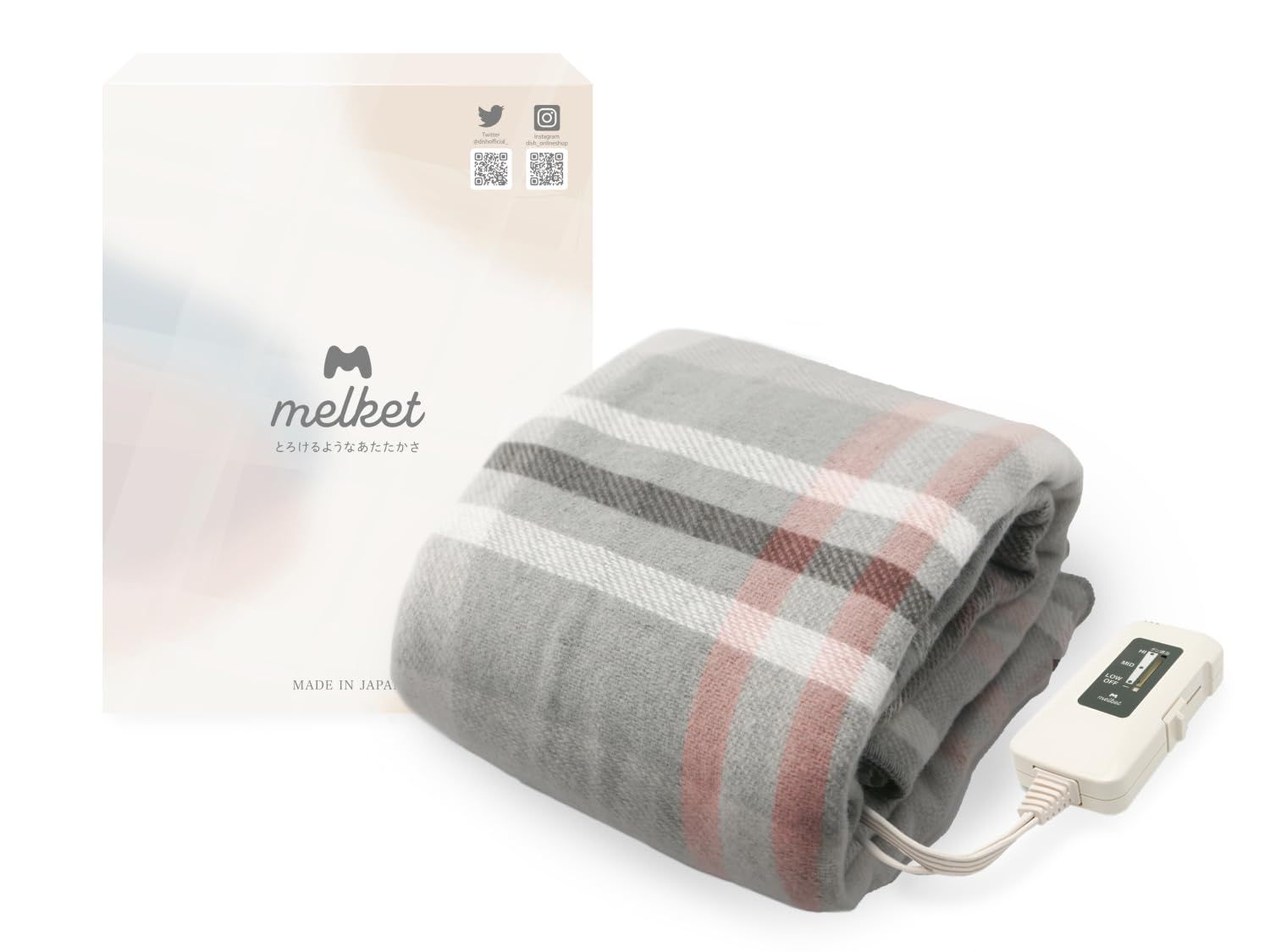 ☆新品☆melket 電気ブランケット 電気毛布 膝掛け 掛け敷き兼用 日本製 140×82cm 洗える 省エネ ダニ退治 無段階温度調節 グレーチェック プレゼント