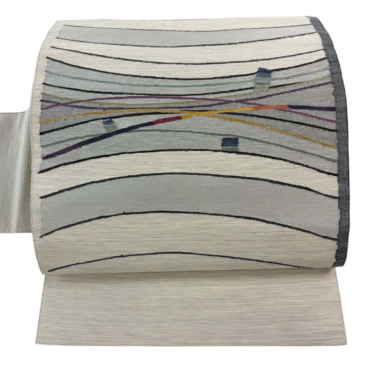 【美品】 名古屋帯 秀品 八寸名古屋帯 幾何学模様 金糸 灰白 正絹 【中古】 8,968円