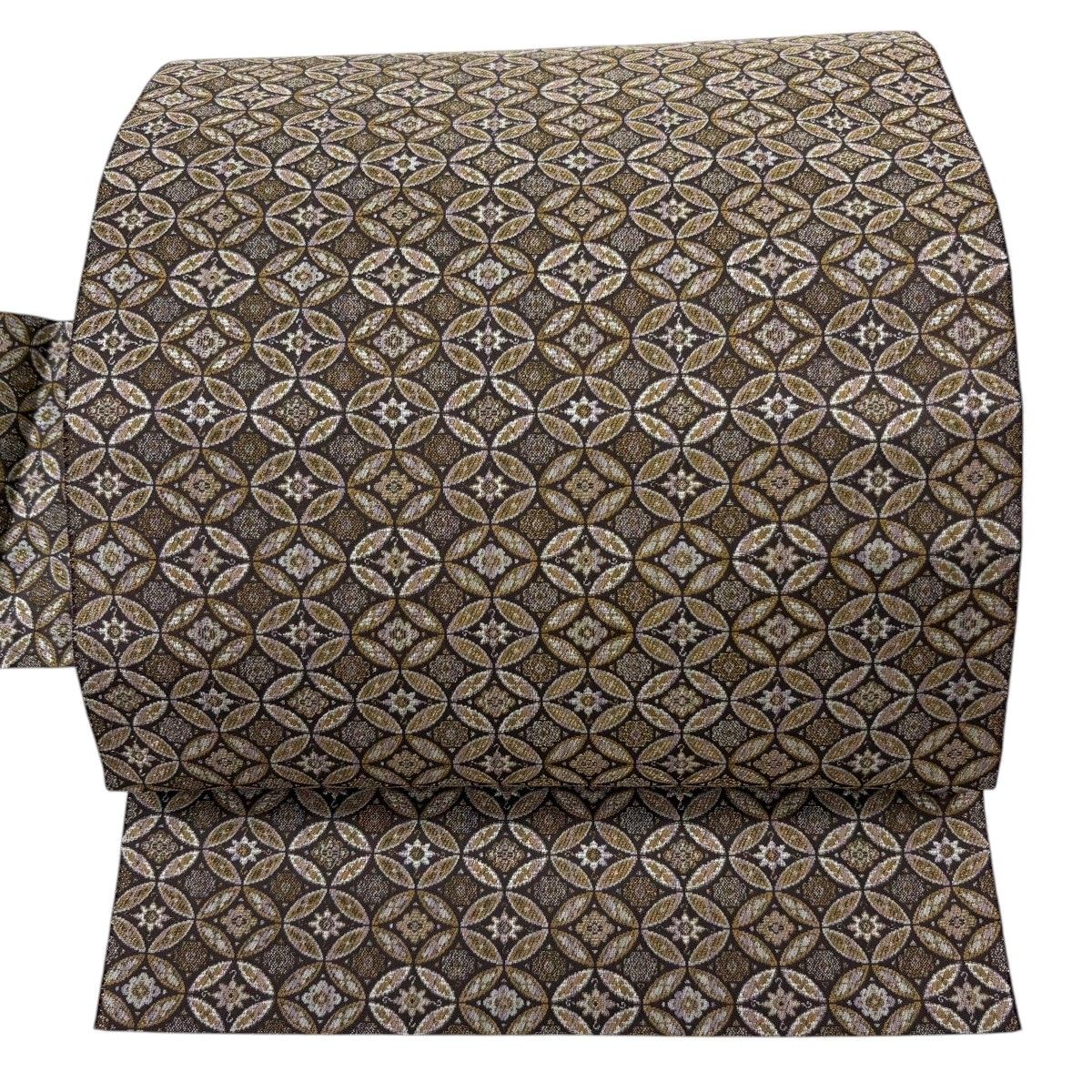 【美品】 名古屋帯 秀品 八寸名古屋帯 七宝 花 金糸 灰茶 正絹 【中古】