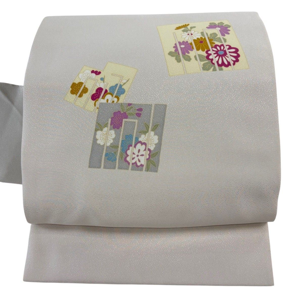 名古屋帯 秀品 源氏香 菊 灰白 正絹 【中古】