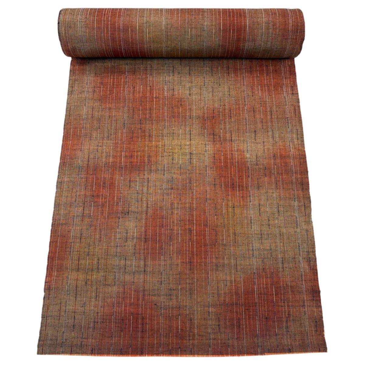 反物 秀品 紬 縞 ぼかし 茶色 正絹 【中古】