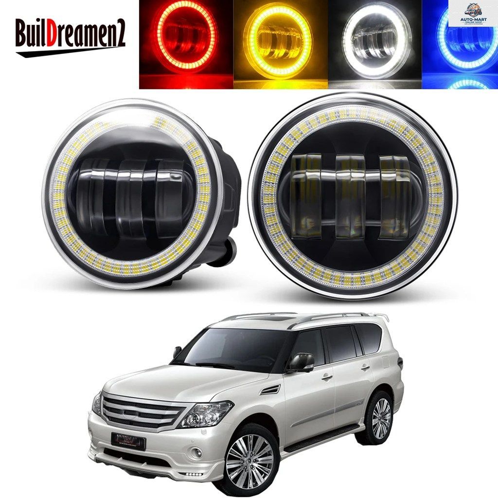 日産パトロール3/III Y62 2010-2015用 2個 車用エンジェルアイフォグライトアセンブリ 30W LEDレンズ フォグデイタイムランニングランプ DR