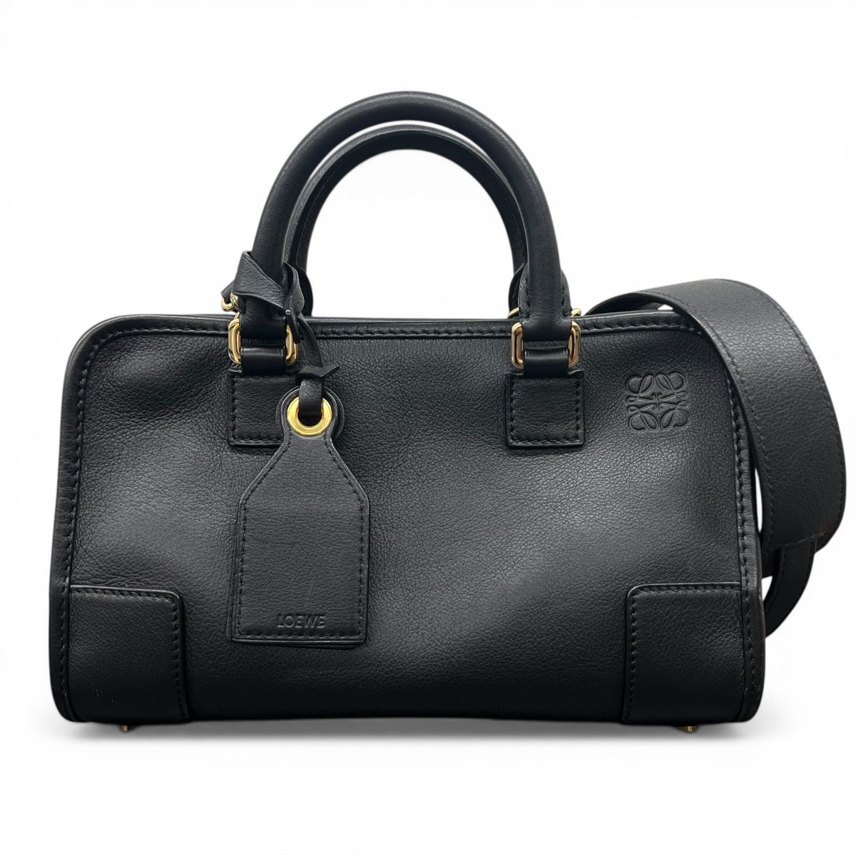 LOEWE 希少 極美品 アマソナ 23 2way ハンドバッグ ショルダーバッグ 352.30.N71 レザー ブラック ゴールド金具 クロスボディ ミニバッグ アナグラム ネームタグ付 Aランク 中古 鑑定済 ロエベバッグ 134,900円