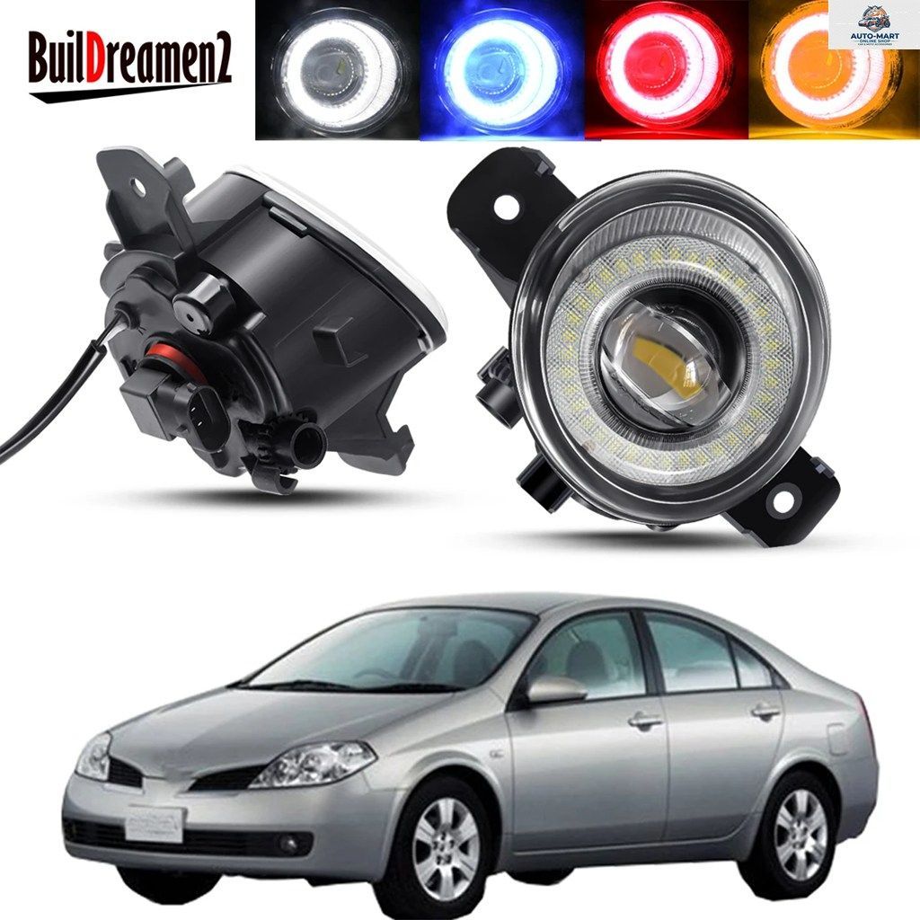 日産プリメーラ P12 2001-2007 用エンジェルアイフォグライトアセンブリ 2個LEDレンズDRLフォグデイタイムドライビングランプ30W12V高輝度