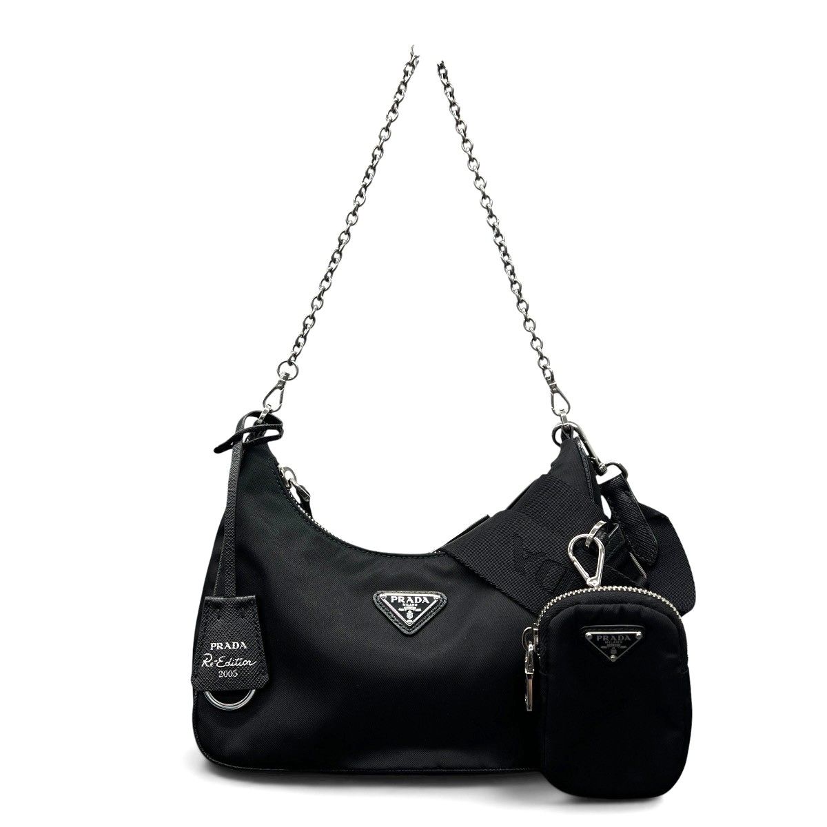 PRADA 極美品 プラダ Re-Edition 2005 リエディション RE-NYLON リナイロン 2way チェーン ショルダーバッグ 1BH204 RFID確認済 トライアングルロゴ 三角プレート Aランク 鑑定済 中古