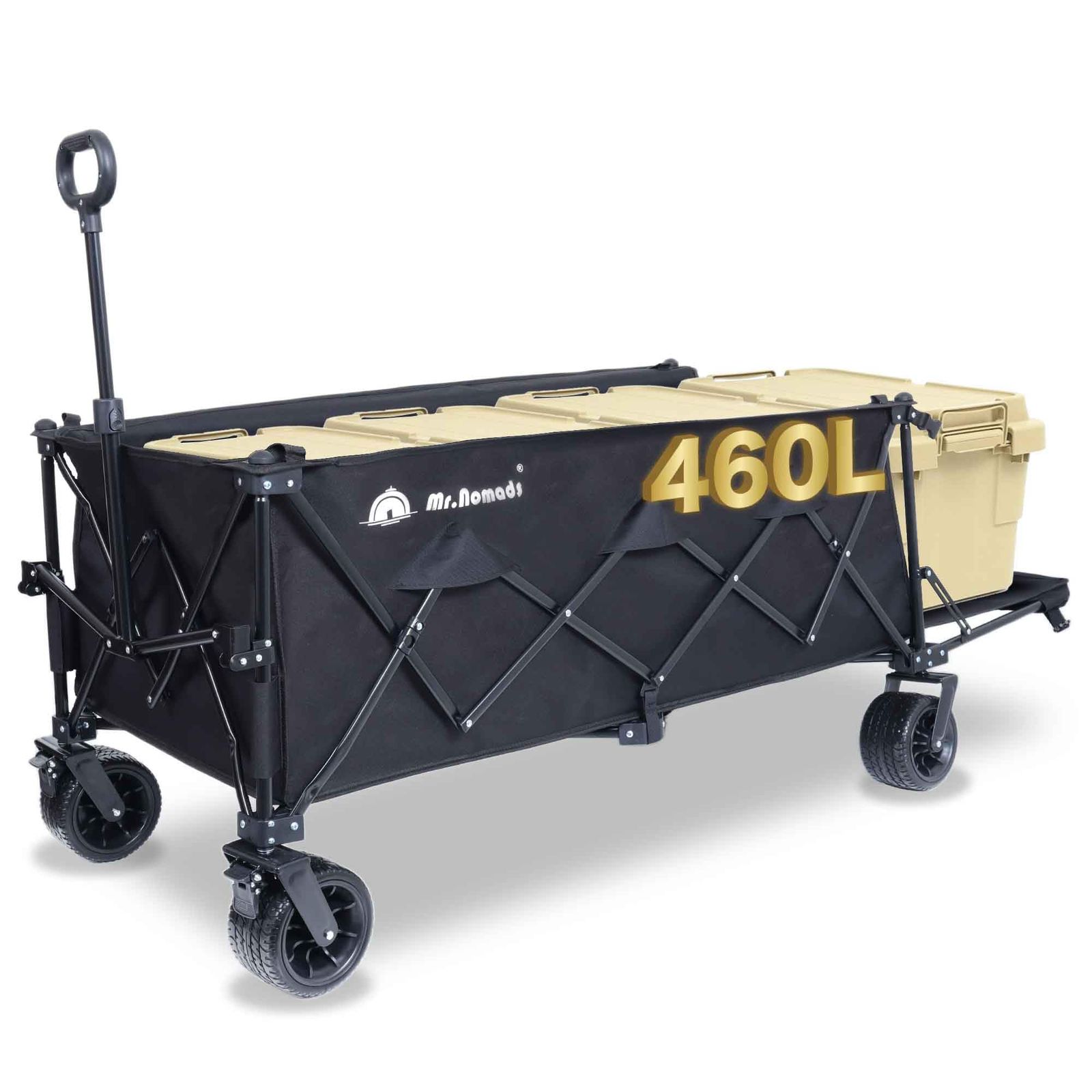 ☆新品☆【MR. NOMADS】460L ラグビー日本代表採用メーカー キャリーワゴン 耐荷重220kg 大型タイヤ 自立収納 コンパクト ワンタッチ収束式 折り畳み アウトドアワゴン キャリーカート キャンプカート 建築現場用カート 4輪 キャンプ （ KW 22,644円
