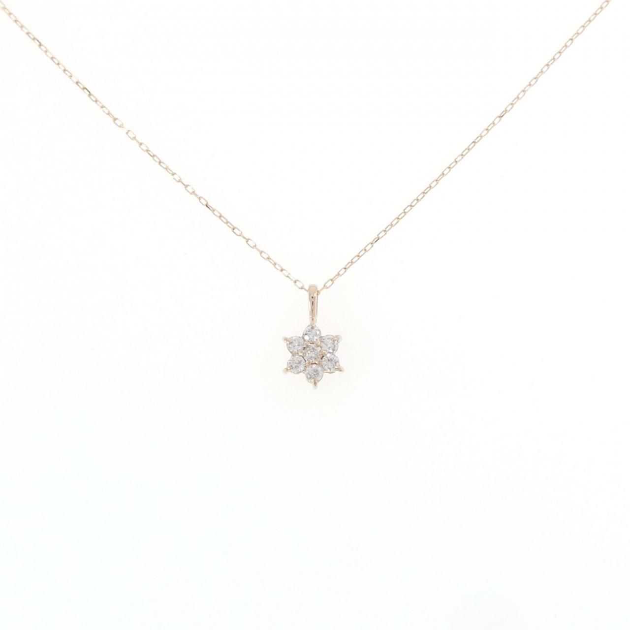 K18PG フラワー ダイヤモンド ネックレス 0.10CT
