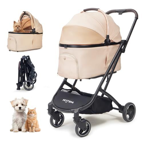 ☆新品☆【最新X-FOLD折りたたみ技術】PETTENA 分離型 ペットカート 小型犬 ワンタッチコット折り畳み 耐荷重25kg 広々空間 自立可能 軽量 犬・猫バギー PETTENA ペットカートORION（オリオン）ベージュ