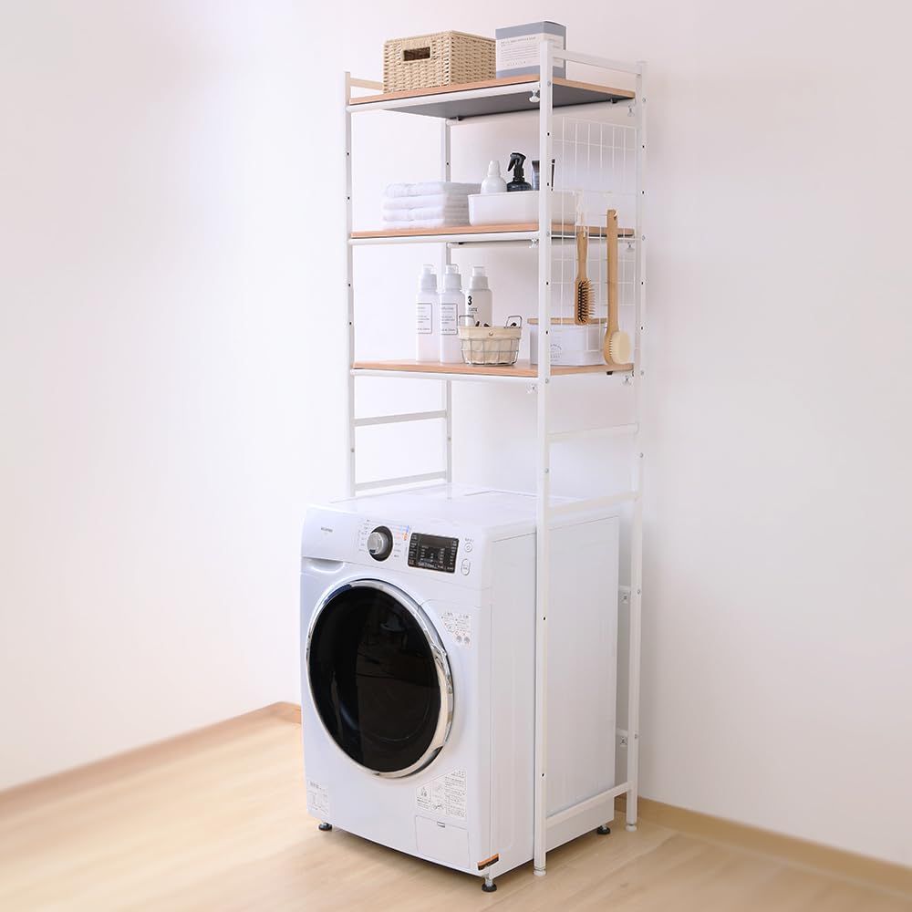 ☆新品☆アイリスプラザ ランドリーラック 伸縮 ホワイト 幅約65.5-92.5(65-92?の洗濯機に対応) LRP-301