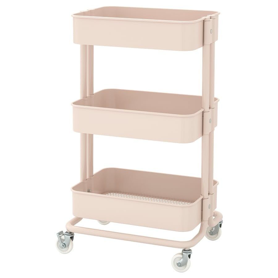 ☆新品☆IKEA イケア RASKOG ロースコグ ワゴン 35x45x77cm 大サイズ キッチンワゴン 3段 キャスター付き v0054 (L ピンク)