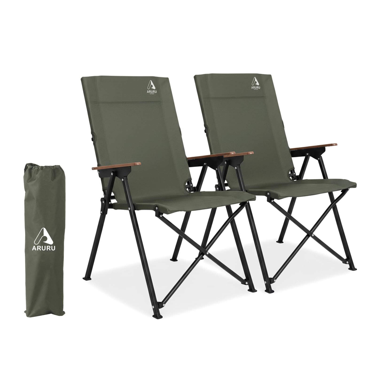 ☆新品☆キャンプチェア 2セット アウトドア 折りたたみ式 背もたれ 600D生地 軽量 コンパクト 耐荷重120kg 【Mサイズ 緑】