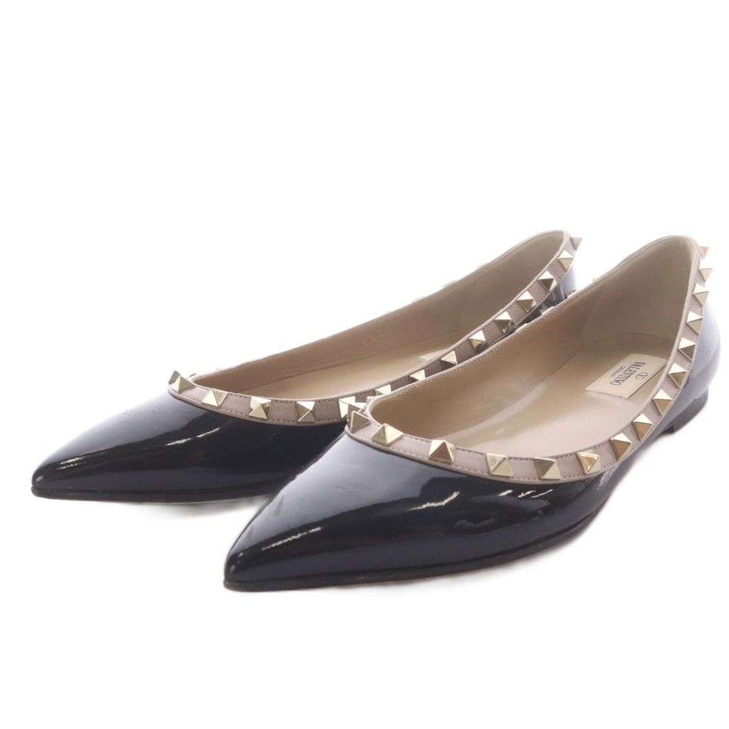 ヴァレンティノ ガラヴァーニ VALENTINO GARAVANI ロックスタッズ エナメル バレリーナ パンプス フラット ポインテッドトゥ エナメルレザー 38 ブラック /YO6 13,419円