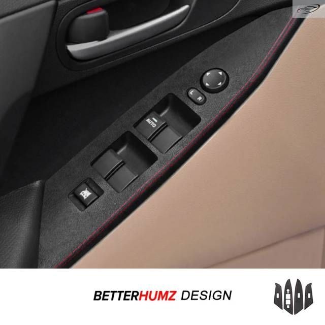 マツダ3アクセラ 2010-2013用 カンターラ製 カーボン ドアウィンドウスイッチトリムステッカー チューニングカーインテリアアクセサリー