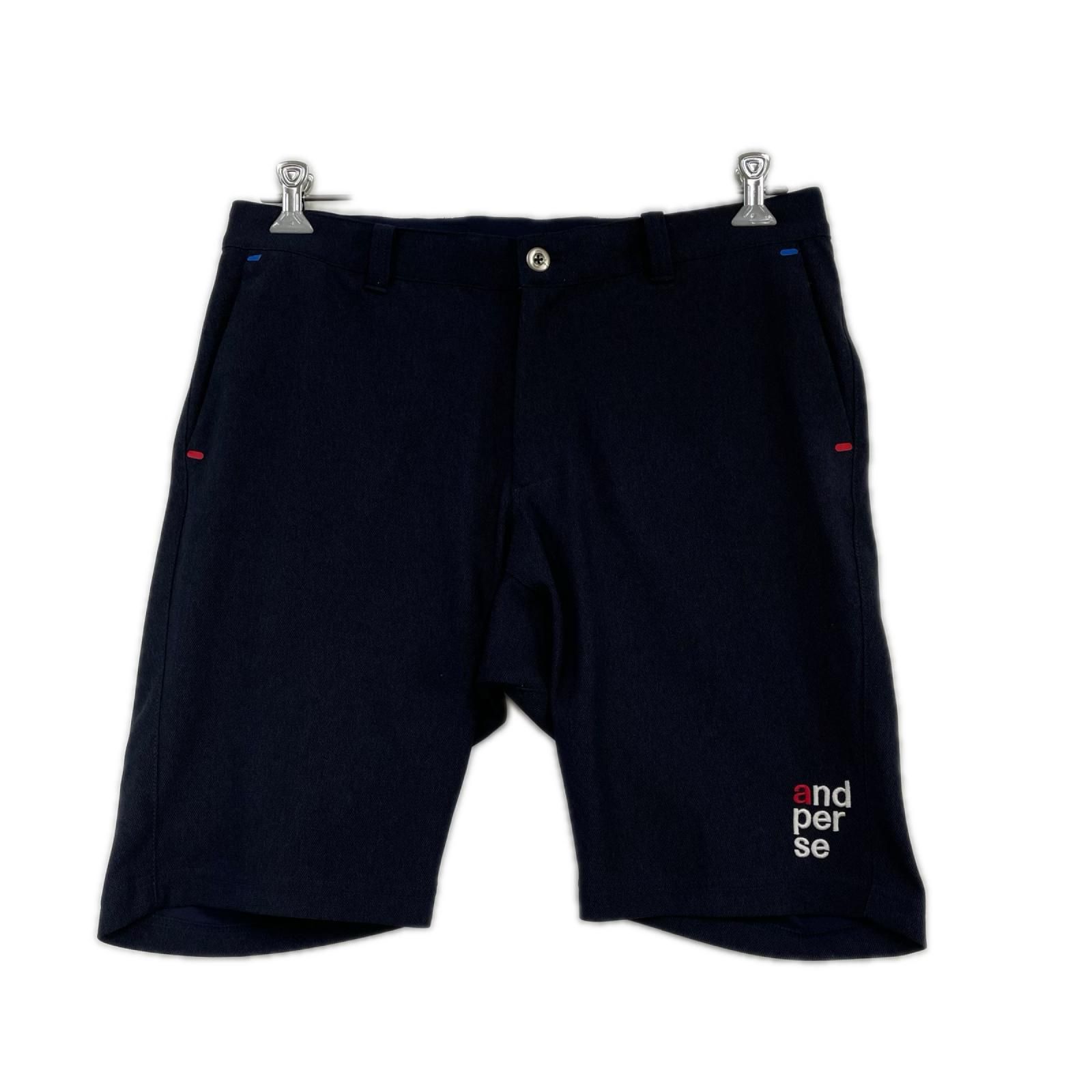 中古 メンズ アンパスィ and per se ハーフパンツ LL ネイビー 紺 2024年モデル ストレッチ ウエストゴム 吸汗速乾