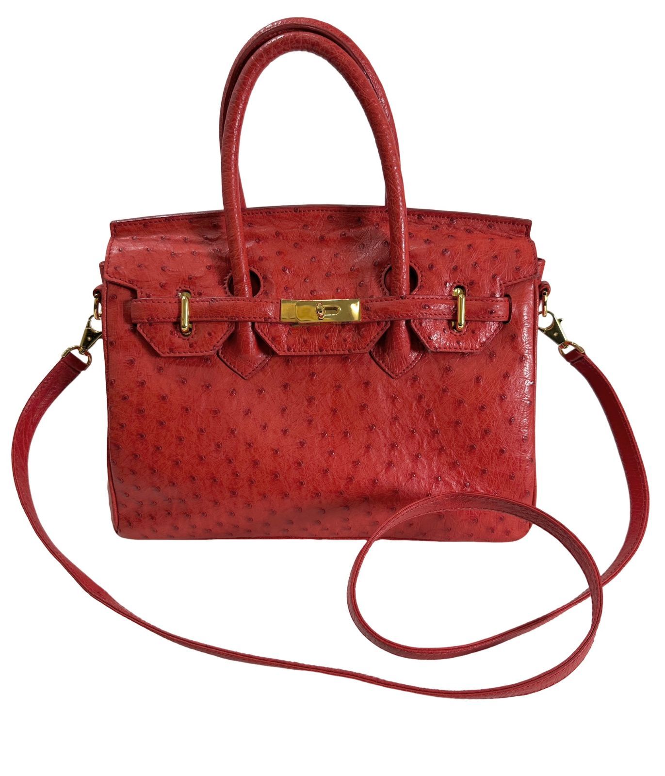 JARDIN DES SACS オーストリッチ レザー 2way ハンドバッグ ショルダーバッグ 鞄 レッド