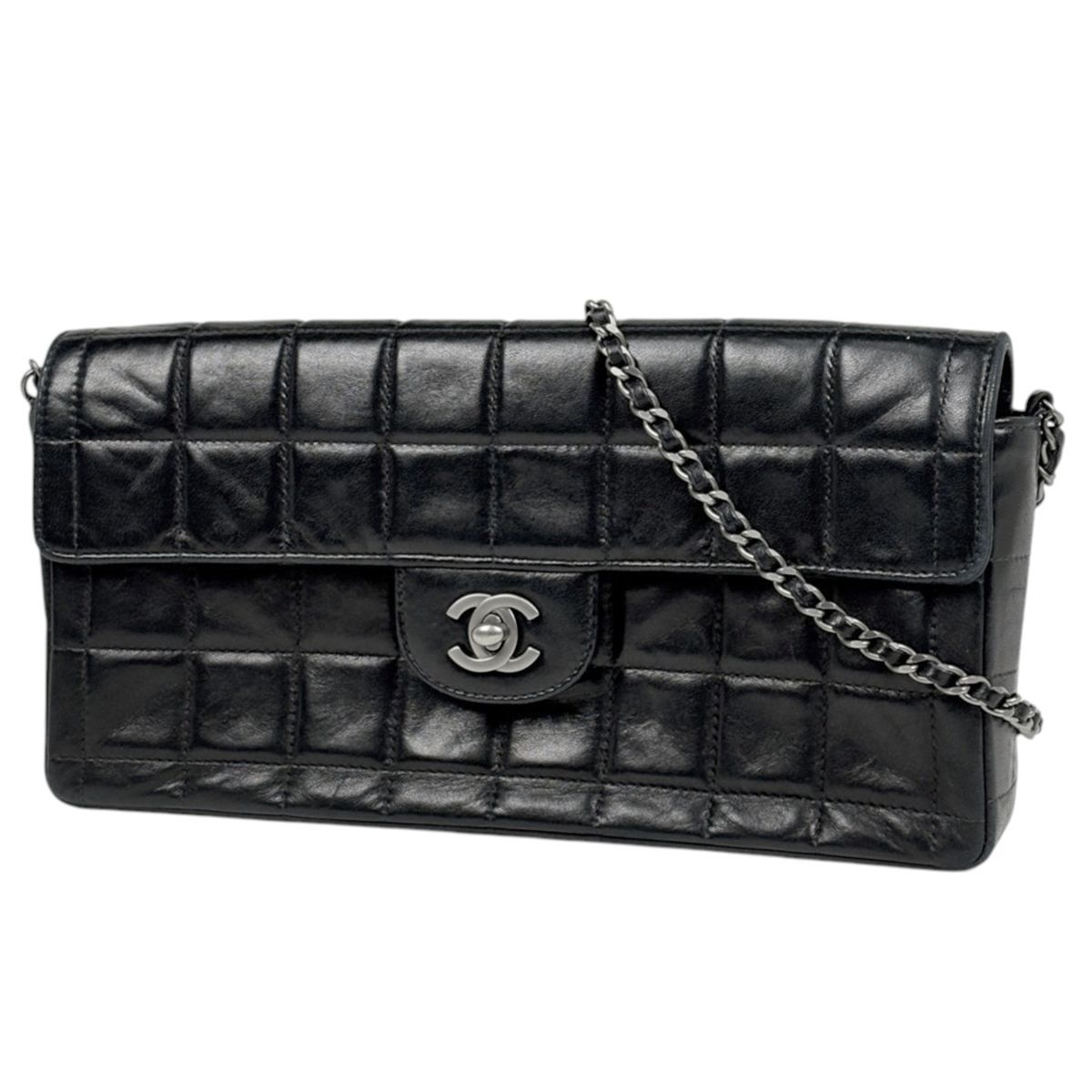 シャネル CHANEL ショルダーバッグ ココマーク チョコバー レザー ブラック レディース 【中古】