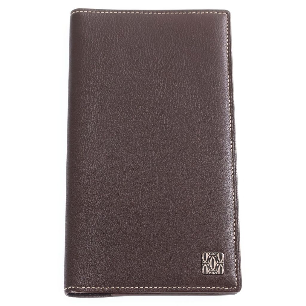 Cartier (カルティエ) 2Cプレート ロゴ ステッチ レザー シルバー金具 パスポートケース 手帳カバー マルチケース 長財布 札入れ ブラウン