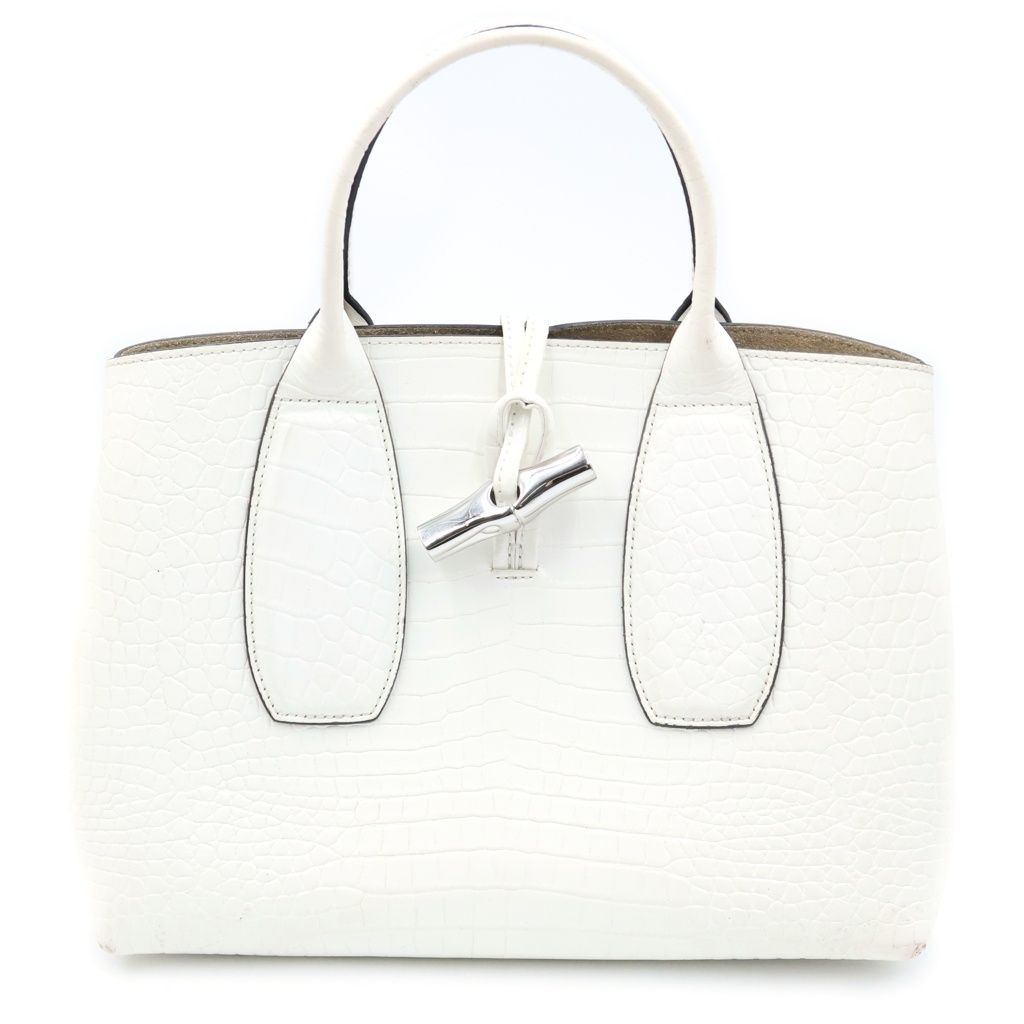 LONGCHAMP (ロンシャン) ロゾ クロコ型押し トートバッグ ハンドバッグ ホワイト