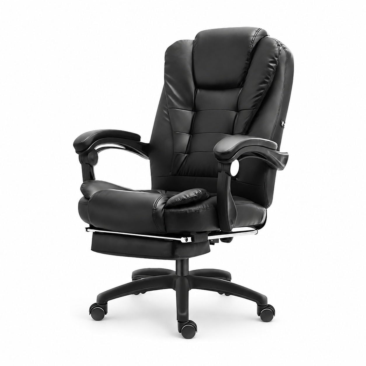 DINGHANG ハイバックオフィスチェア リクライニングチェア フットレスト付き 肉厚クッション PUレザー調 デスクチェア 連動式アームレスト 高さ調節 360度回転 在宅ワーク 書斎 社長椅子風 Ju