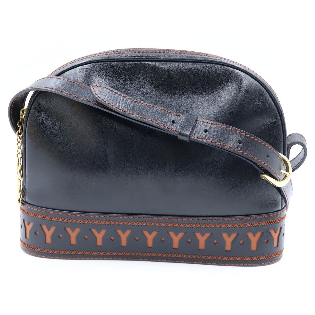 YVES SAINT LAURENT (イヴサンローラン) Yカット アウト ショルダーバッグ ヴィンテージ レザー ブラック