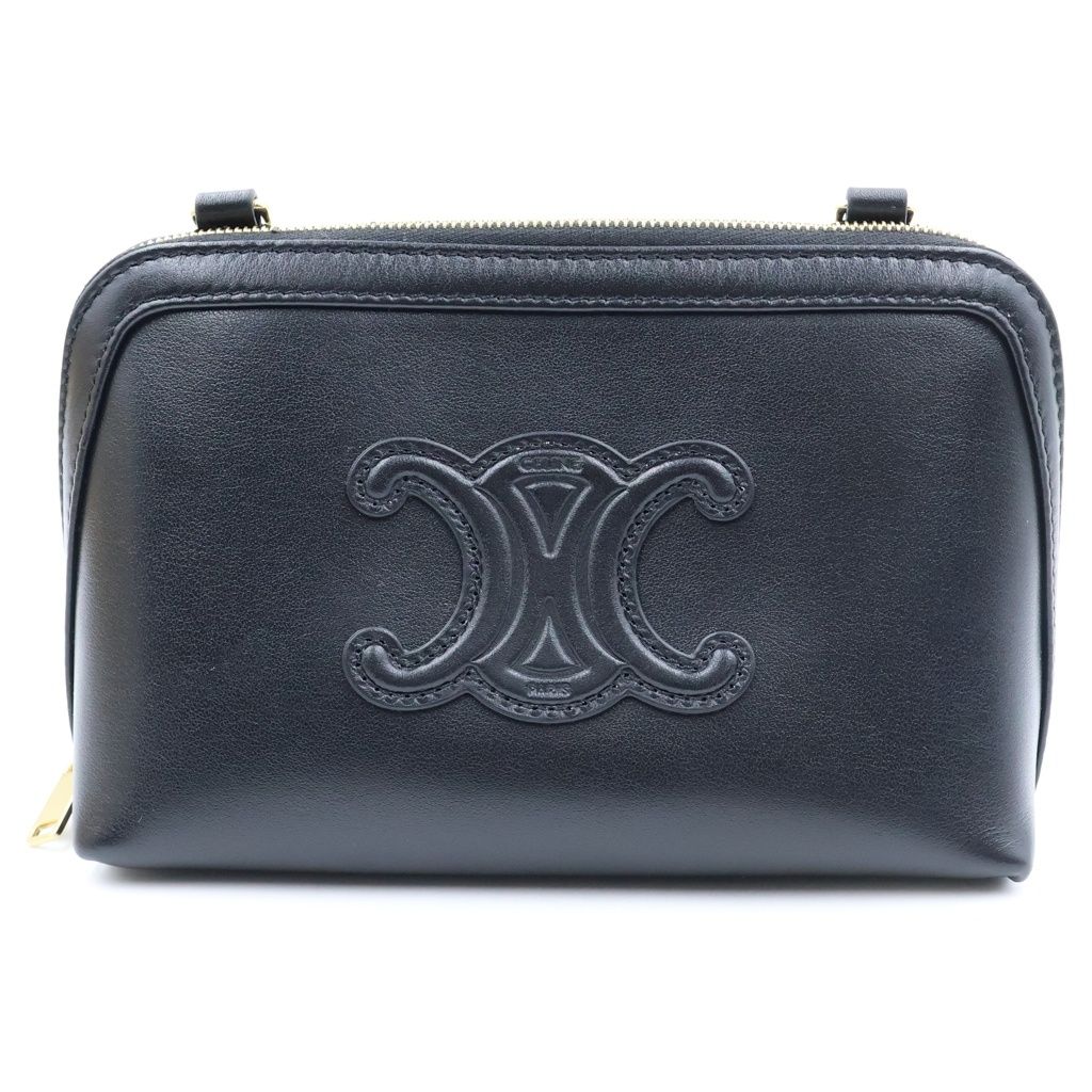 CELINE (セリーヌ) チェーン ショルダーバッグ クラッチトリオンフ キュイル レザー ブラック