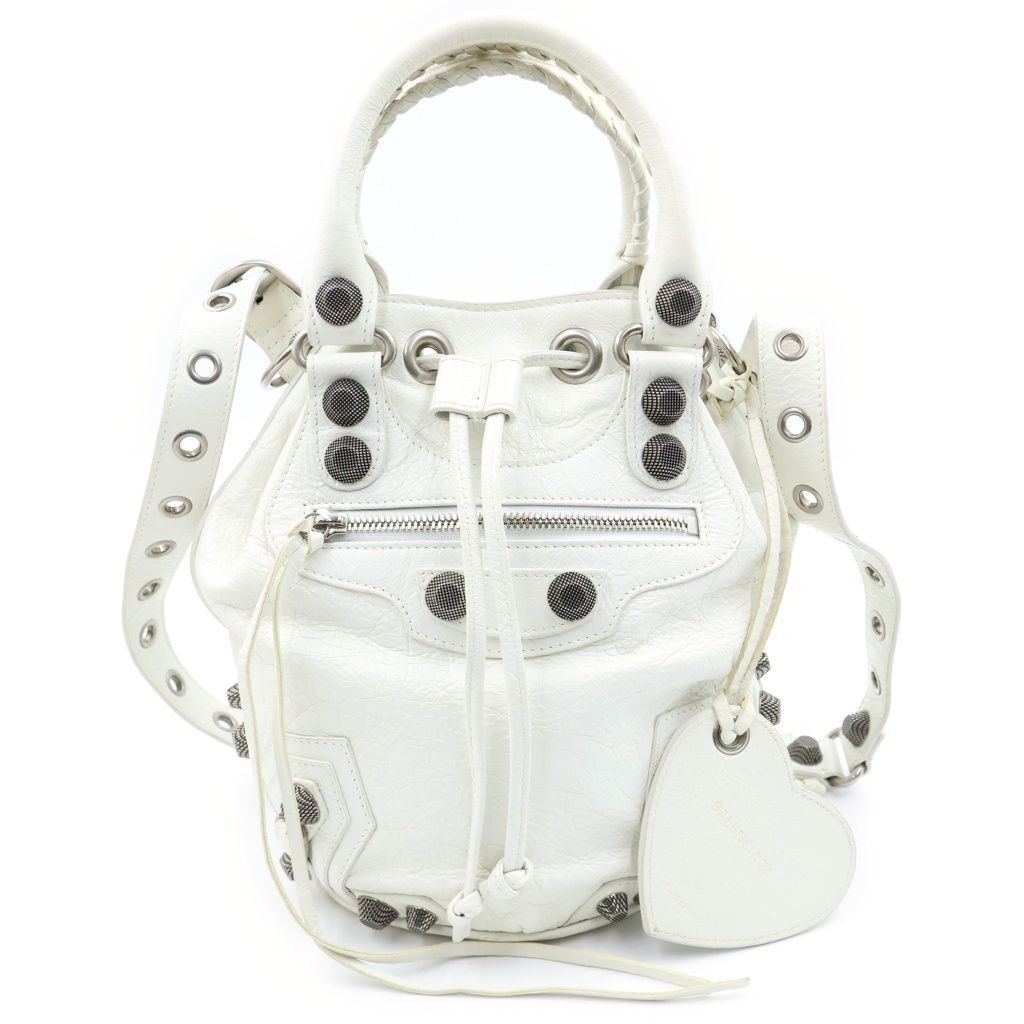 BALENCIAGA (バレンシアガ) ル カゴール バケット 2WAYハンドバッグ ショルダーバッグ ホワイト レザー Sサイズ 702432 シルバー金具