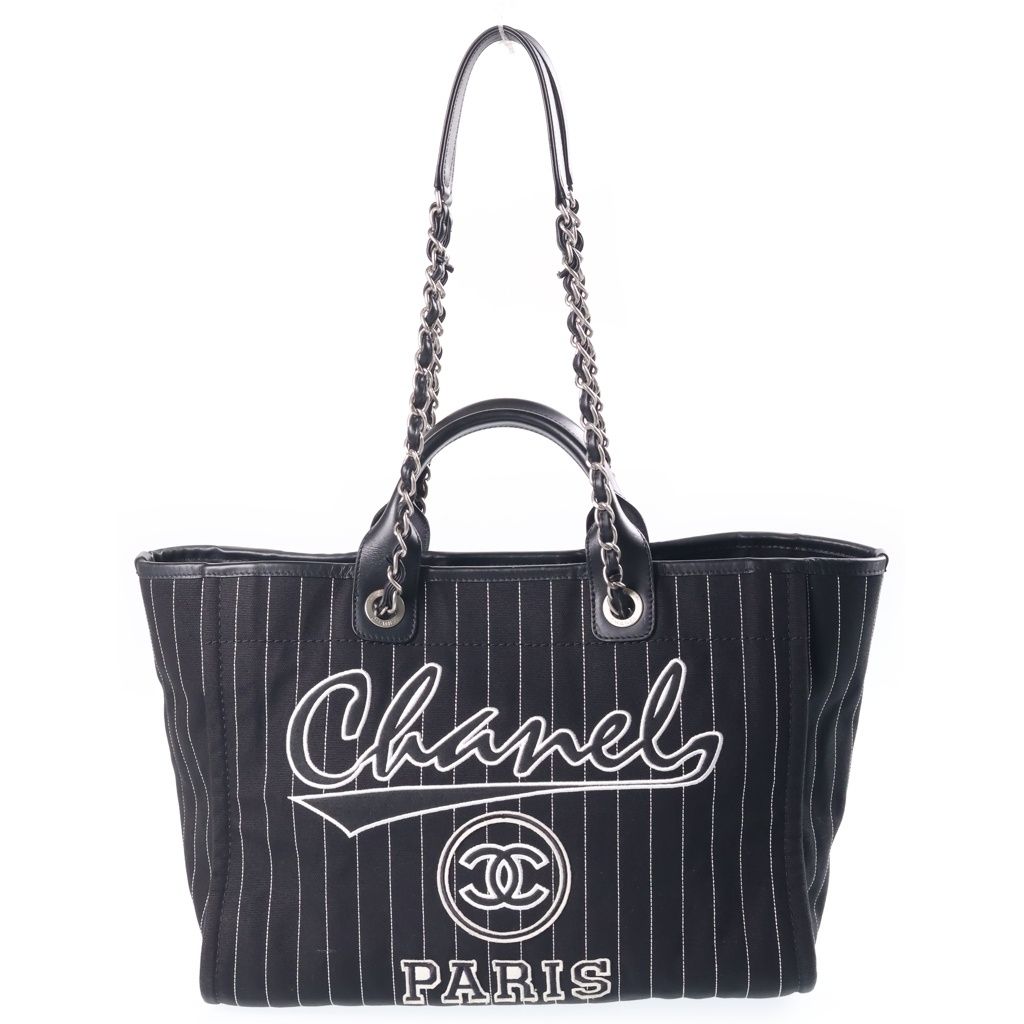 CHANEL (シャネル) ドーヴィルGM ハンドバッグ トートバッグ ブラック キャンバス×レザー A66941 シルバー金具