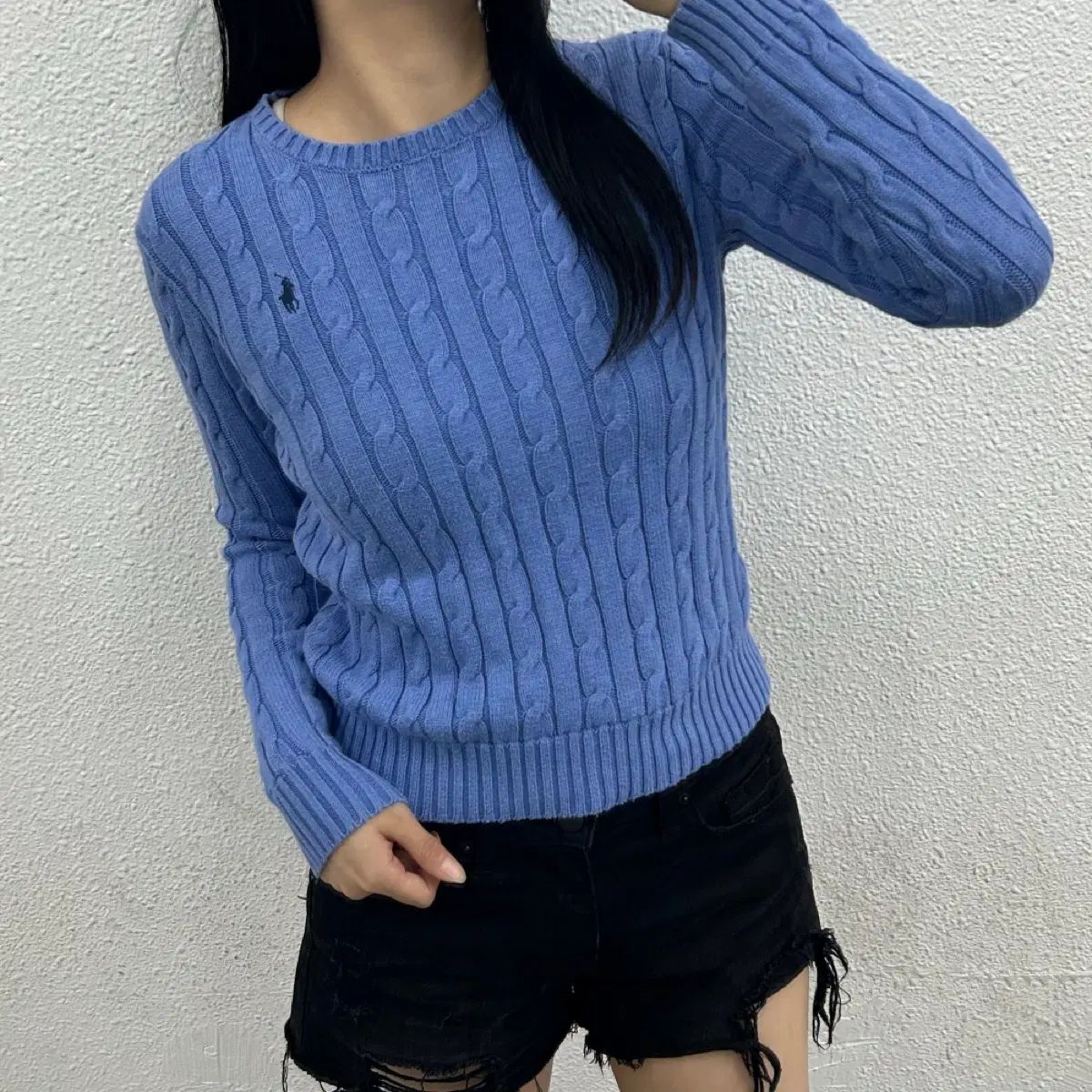 ポロ ラルフローレン ネイビーポニー ブルー ケーブル編み ニット XS 10,038円