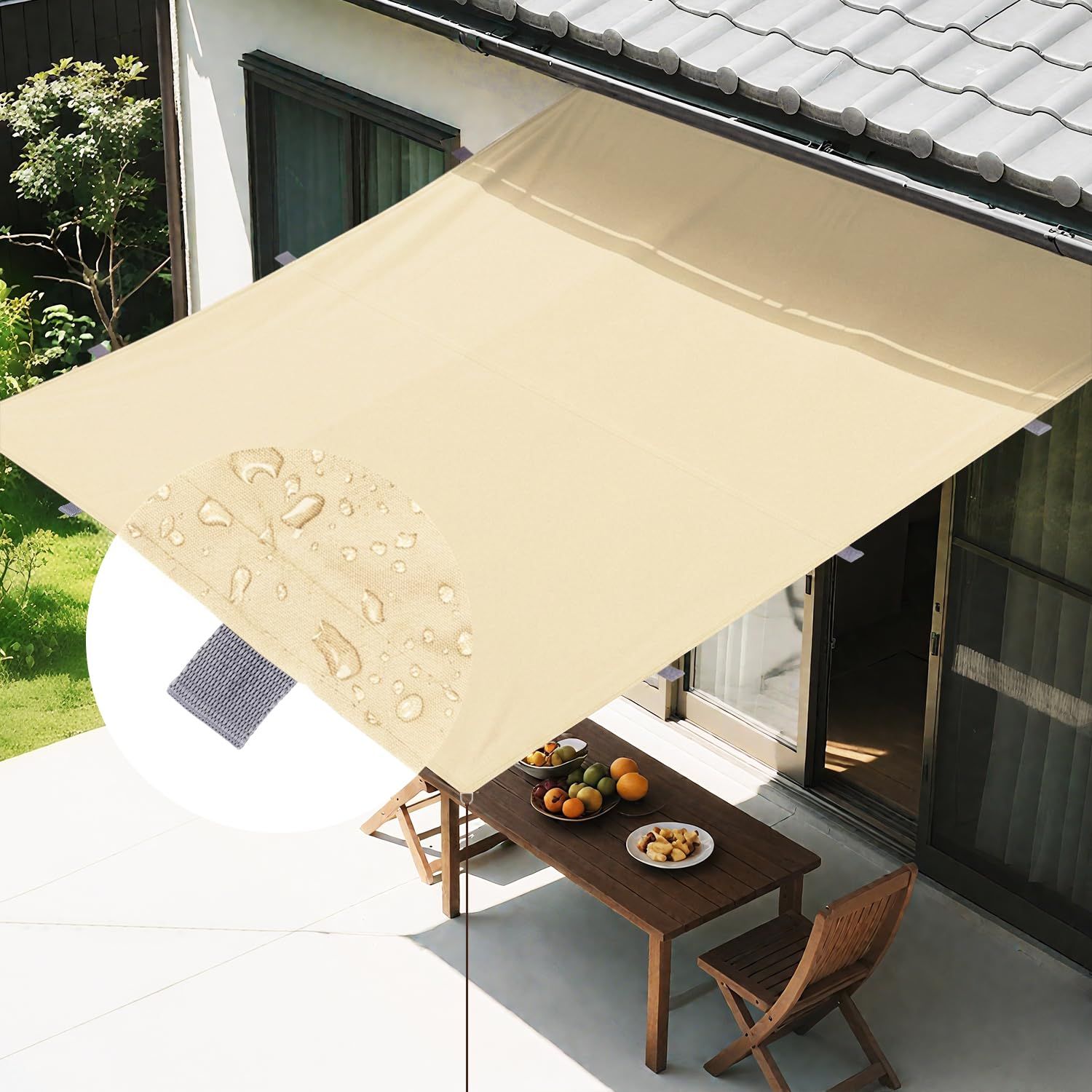 ★新品★XiaZ 改良版 日除け 雨よけ シェード 屋外 3*5M 撥水加工 強化織帯仕様 防水 サンシェード ベランダ バルコニーオーニング 400D ポリエステル PU塗装 UVカット 遮光 遮熱 目隠し 庭用タープ 野外 アウトドア キ d11d19d1